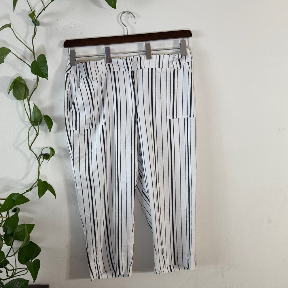 Chico's White and Black Striped Linen Wide Leg Pants -